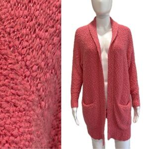 French Connection Nubby Knit Long Cardigan Sweater Size XS Oversized Barbie Pink